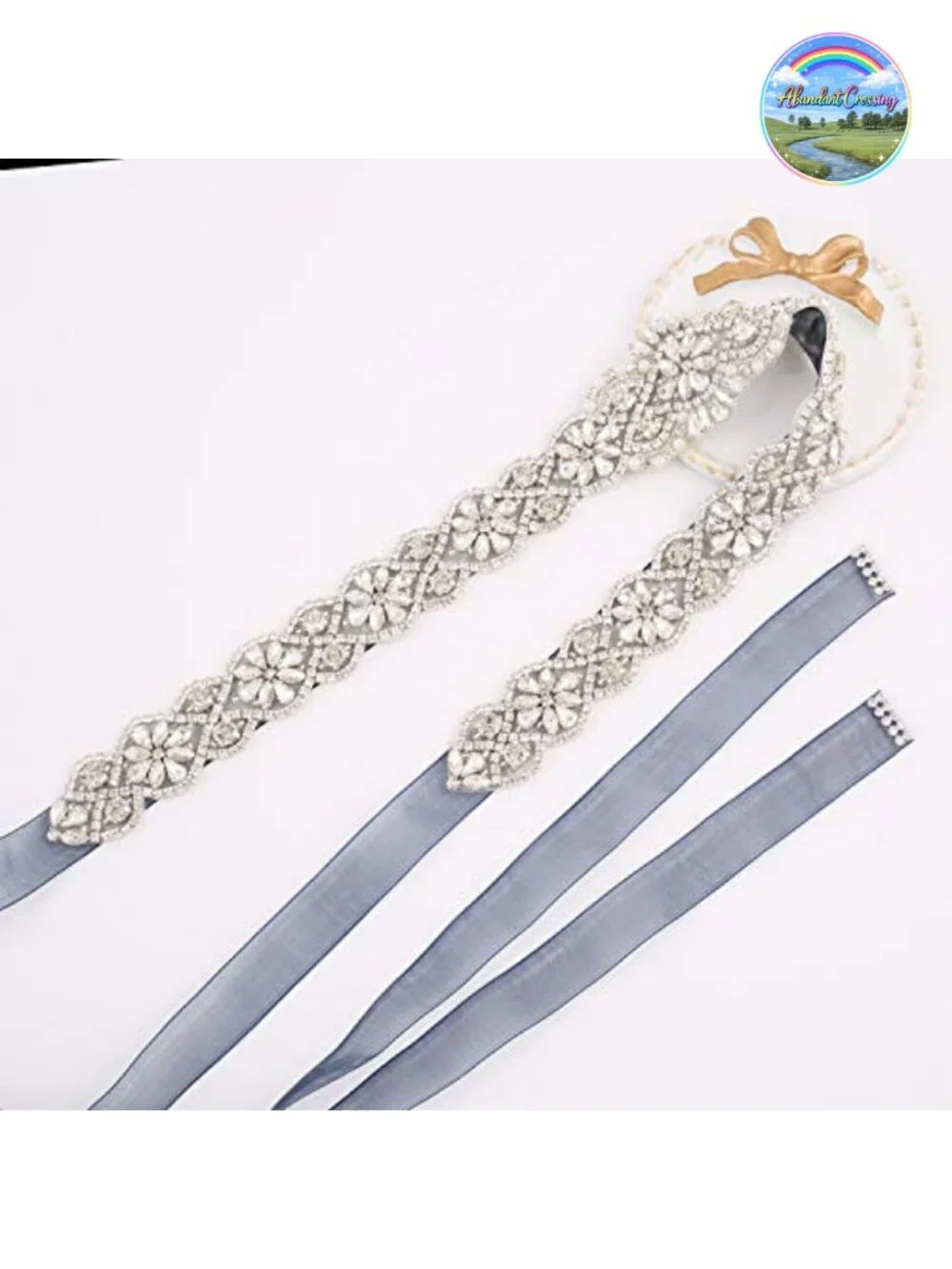 Rhinestone Beaded Bridal Belt Organza Sash Wedding Gown Belt Plus Size
